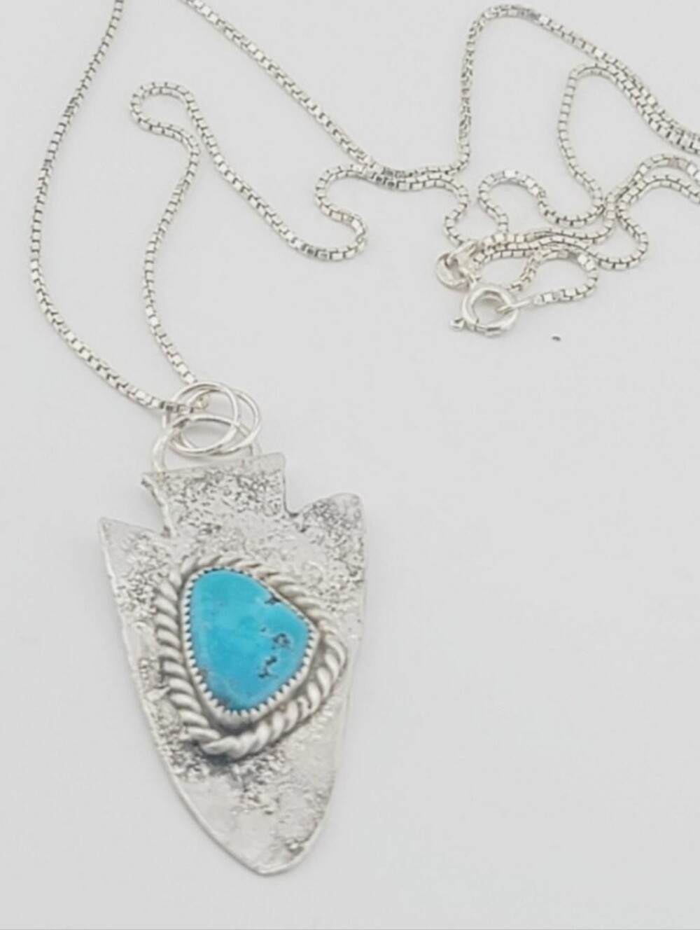TURQUOISE ARROW SHAPE PENDANT HANDMADE IN STERLING SILVER